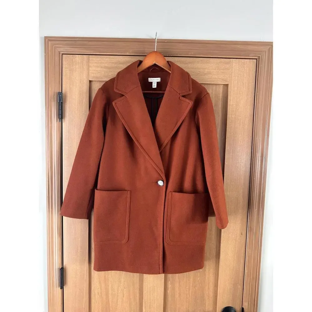 Topshop Carly Coat Rust Brown Orange Long Jacket Women’s size 4 Small
